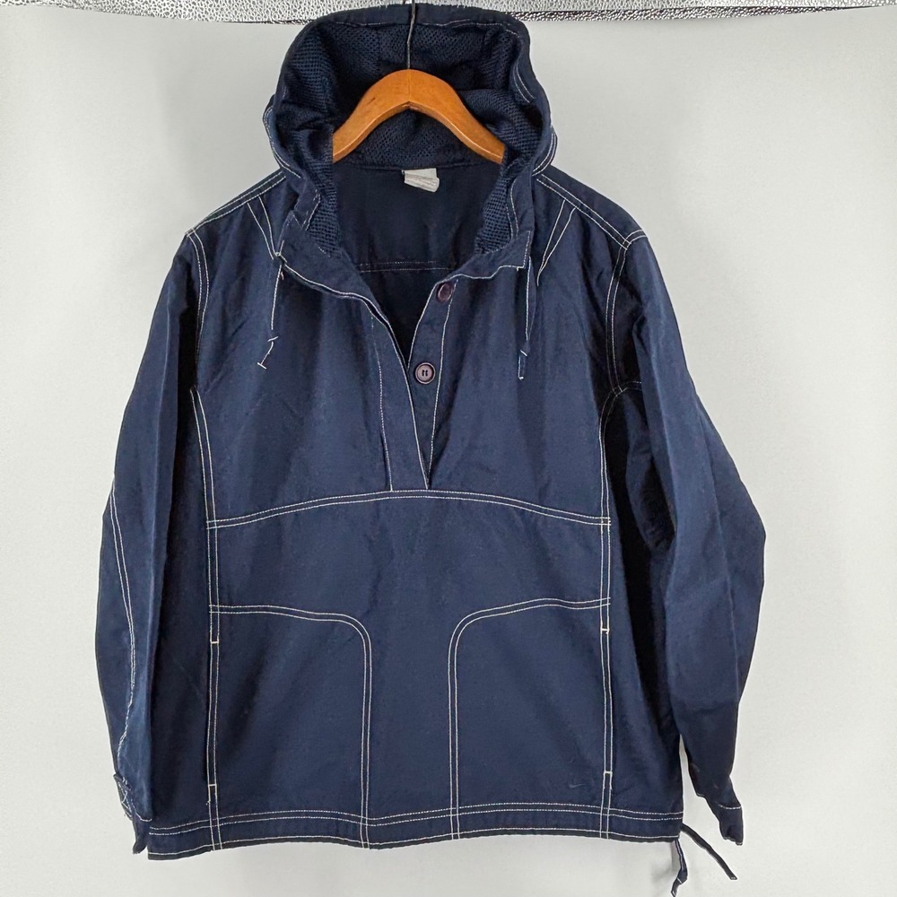 VTG Nike Navy Blue Contrast Stitch Anorak Pullover Hooded Jacket Unisex M Y2K